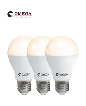 לד 15W A60 לבן אור חם מארז שלישיה OMEGA E27 לד 15W A60 לבן אור חם מארז שלישיה OMEGA E27