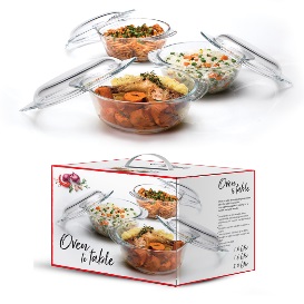 סט 3 סירי זכוכית - 1 ליטר \ 1.4 ליטר \ 2 ליטר OVEN TO TABLE