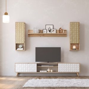מזנון טלווזיה +סט מדפים תואם ברוחב 1.70 דגם Elegance אלגנס בהיר מבית Twins Design מזנון טלווזיה +סט מדפים תואם ברוחב 1.70 דגם Elegance אלגנס בהיר מבית Twins Design