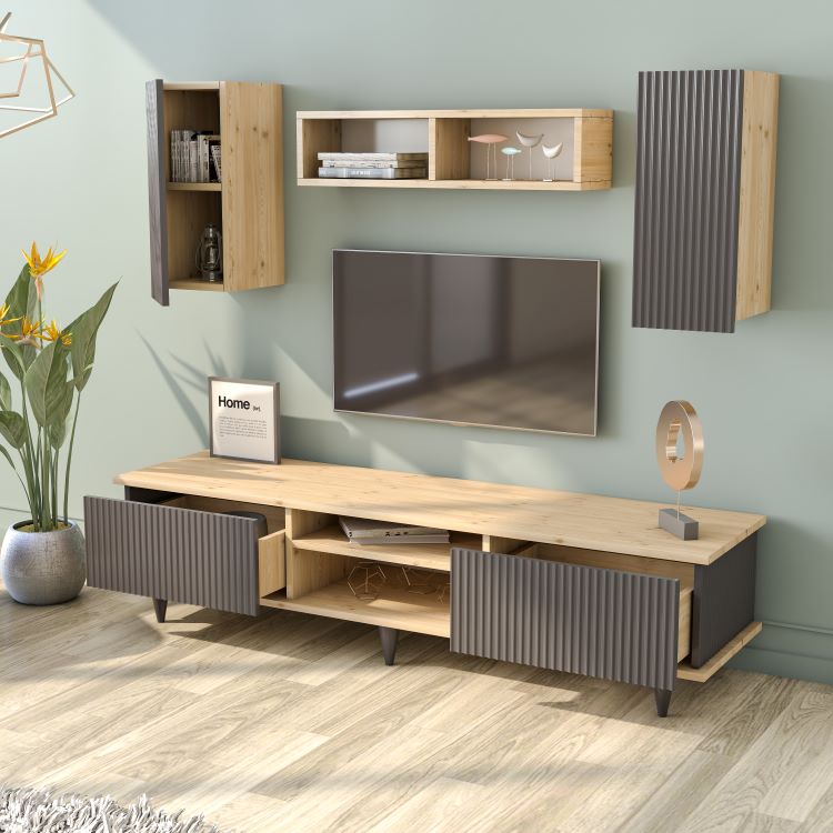 מזנון טלווזיה +סט מדפים תואם ברוחב 1.70 דגם אפלון Apollon מבית Twins Design מזנון טלווזיה +סט מדפים תואם ברוחב 1.70 דגם אפלון Apollon מבית Twins Design