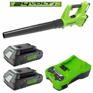 סט מפוח עלים 2 מהירויות 24V + שתי סוללות 2A+מטען מהיר greenworks