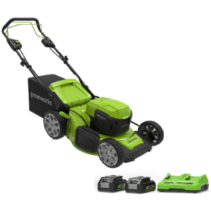 מכסחת נסיעה עצמית גוף פח 46 ס"מ 48V(2X24V) Brushless + 2X5.0Ah עם שקע USB+ מטען Dual Port(4A) greenworks מכסחת נסיעה עצמית גוף פח 46 ס"מ 48V(2X24V) Brushless + 2X5.0Ah עם שקע USB+ מטען Dual Port(4A) greenworks