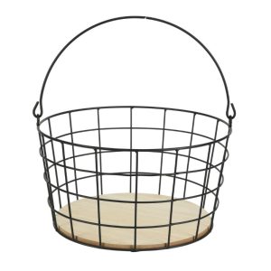 סל אחסון מעוצב עגול 28X28X15 שחור שילוב עץ סל אחסון מעוצב עגול 28X28X15 שחור שילוב עץ